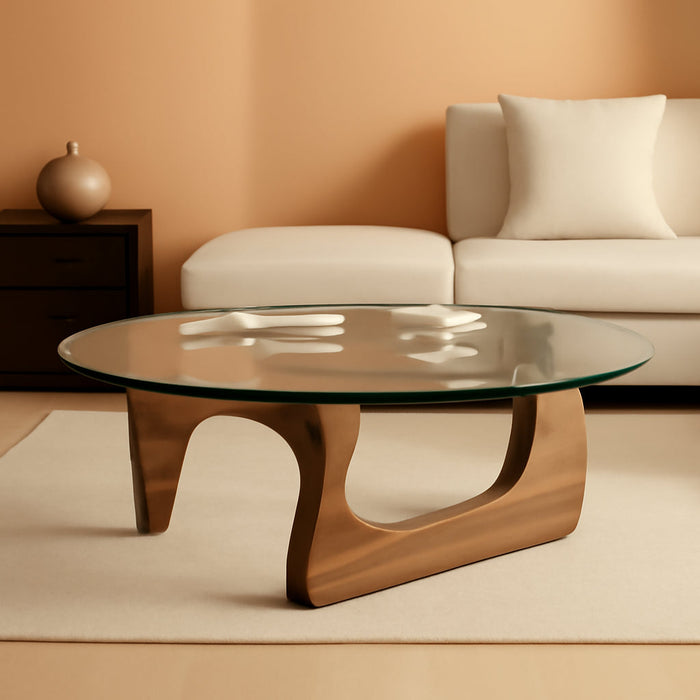 Walnut Clear Glass Oval Coffee Table Diameter32.68Inch