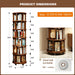 6‑Tier Rotating Bookshelf, Solid Rubber Wood 360° Revolving Bookcase with Lockable Casters, Space‑Saving Tall Storage Shelf for Living Room Bedroom Home Office, Walnut, 17.3"D×17.3"W×78.5"H