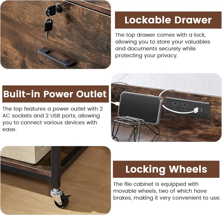 FortyFiveInch Lockable Filing Cabinet With Power Outlet