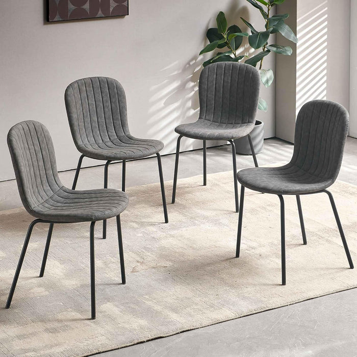 Dining Chairs Set of 4 PU Leather Dining Room Chairs with Black Metal Legs, Mid Century Modern Dining Chairs for Kitchen & Dining Room - Grey