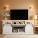 70" LED TV Stand for Living Room, 33.5'' Tall Entertainment Center with Outlets for 80'' TV, Farmhouse Wood Media Console with Flip Drawers/Sliding Barn Doors, Modern White