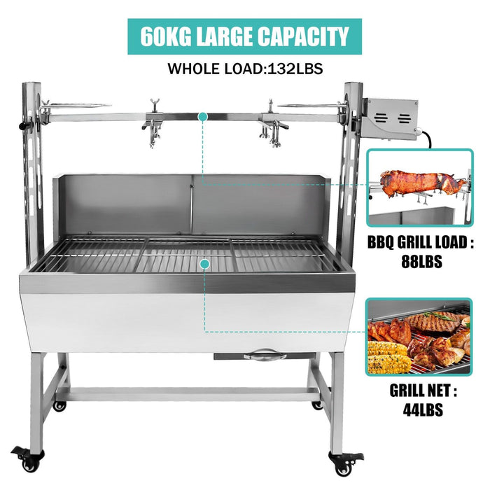 BBQ Rotisserie Grill Pig Lamb Chicken Roaster Spit Outdoor 25W Stainless Steel