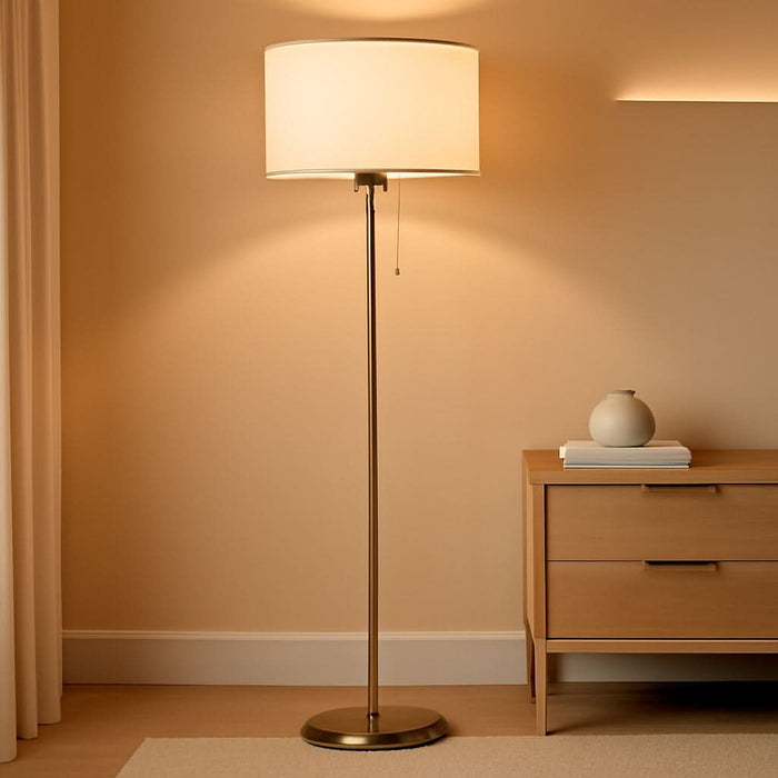 O’Bright Ted - Drum Shade Standing Lamp, Pull Chain Switch, E26 Socket, Modern Minimalist Design, Simple Floor Lamp for Living Room, Bedroom, Office, Antique Brass