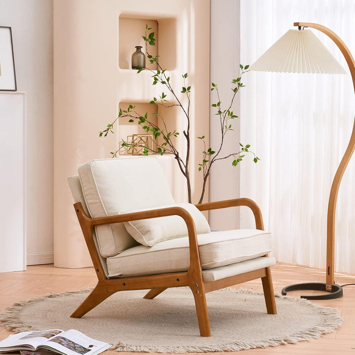 Beige Midcentury Modern Upholstered Accent Chairs Pillow