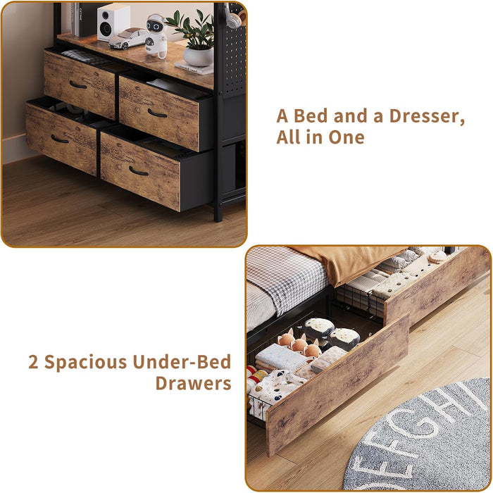 IndustrialGrade Brown Metal Twin Over Twin BunkBedStorage