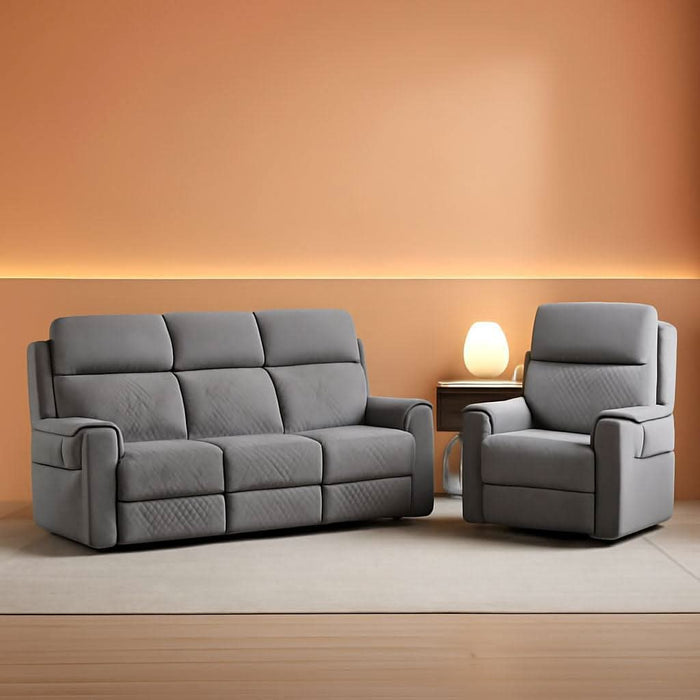 2-Piece Electric Recliner Sofa Set with Charging Port, Include Single Power Reclining Chair and 3-Seater Reclining Sofa for Living Room, Light Grey