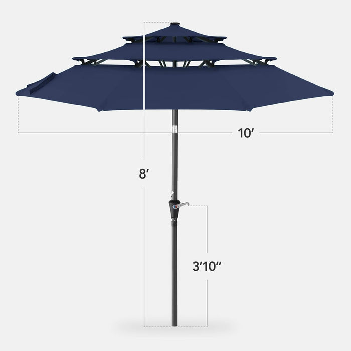 Best Choice Products 10Ft 3-Tier Market Patio Umbrella, Outdoor Sun Shade with Tilt, Crank Lift, 8 Ribs for Backyard, Deck, Poolside – Navy Blue