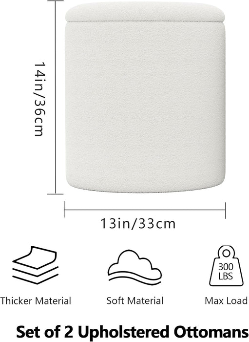 Ottoman Poufs with Storage,Soft Upholstered Vanity Stool,Multifunctional Ottomans Coffee Table Padded Seat Foot Rest for Living (White M)