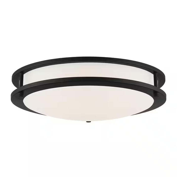 Flaxmere 14 In. Matte Black Dimmable Integrated LED Flush Mount Ceiling Light with Frosted White Glass Shade