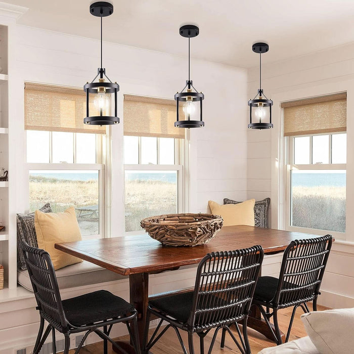 Chandelier Set of 3 Vintage Pendant Light Fixture, Black Farmhouse Wooden Metal Chandeliers, Open Frame Hanging Lighting for Diningroom,Bar,Entrance Hall,Kitchen Island Living Room