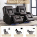 Loveseat Recliner Sofa with Massage and Heat, Power Reclining Loveseat Sofa RV Couch with Console, Home Theater Seating with LED Lights, Bluetooth Speaker, USB, Outlets, Faux Leather, Dark Brown