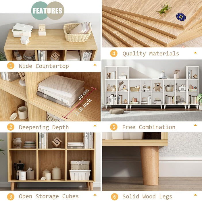 Open Cube Low Bookcase - 3-Tier Freestanding Storage Display Cabinet Organizer with Legs for Home Office, 11-Cubes Open Shelf Short Bookshelf, White