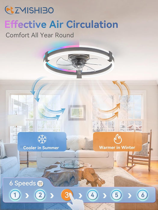 20" RGB Low Profile Ceiling Fans with Lights and Remote, Grey