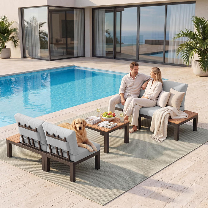 Aluminum Outdoor Patio Conversation Set with 4 Seats & Coffee Table