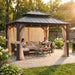 13'X15' Permanent Hardtop Gazebo – Outdoor Patio Gazebo with 4.6" Extra-Thick Woodgrain Frame, 2-Tier Galvanized Steel Double Roof & Mesh Netting, for Backyard, Lawn, Garden, Deck, Black