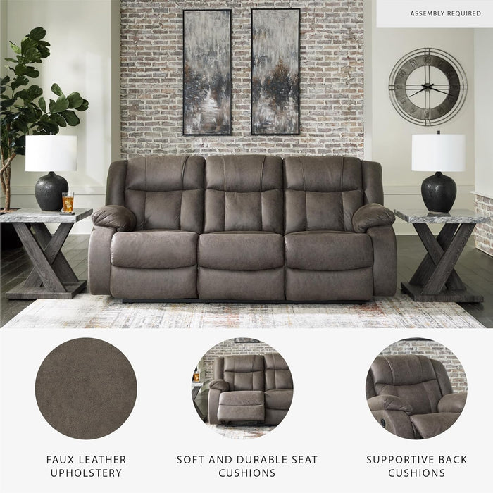 First Base Contemporary Faux Leather Manual Reclining Sofa, Gray