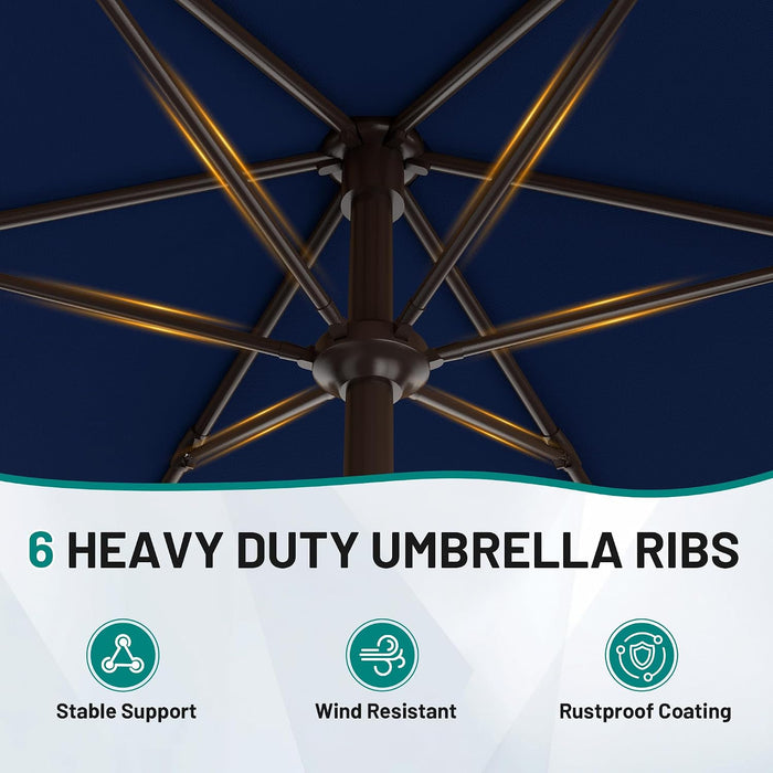 7.5FT Patio Umbrella Table Market Umbrella with 6 Sturdy Ribs, Button Tilt/Crank Heavy-Duty round Outdoor Umbrellas for Garden, Deck, Backyard,And Pool, Navy