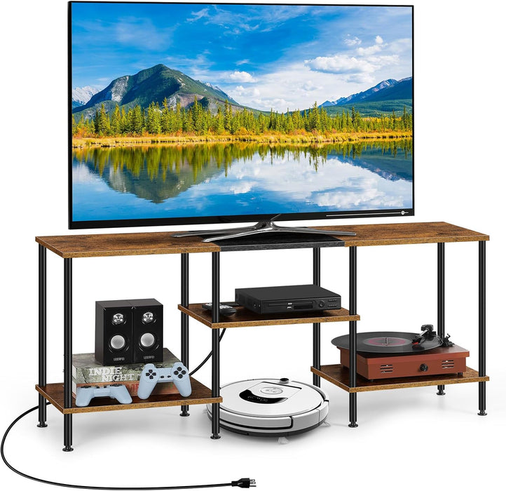 TV Stand for Bedroom 50 Inch TV Stand with Power Outlet 3 Tier Entertainment Center with Storage TV Console Table for 50 43 40 32 Inch TV, Rustic Brown