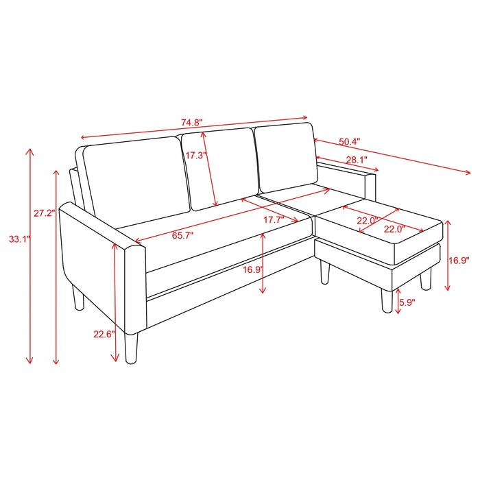 Convertible Sectional Sofa Couch,Modern Linen Fabric L-Shaped Couch 3-Seat Sofa with Reversible Chaise for Small Space(Deep Gray)