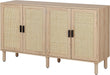 4 Door Sideboard Buffet Cabinet, Kitchen Storage Cabinet with Rattan Decorated Doors, Cupboard Console Table, Boho Accent Liquor Cabinet for Home Bar, 62.3X 15.7X 34.6 Inches, Natural