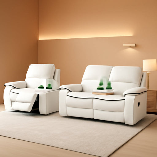 Leather Recliner Sofa Set,Leather Living Room Furniture Set with Storage Console/Cup Holders,Reclining Sofa Set for House/Home Theater(Sofa&Loveseat 2 Pieces，White)