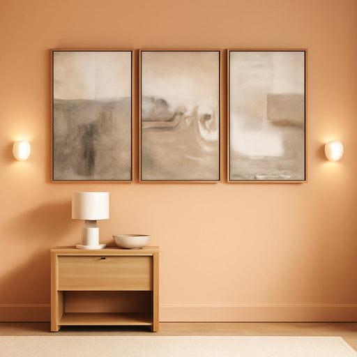 Framed Canvas Print Wall Art Set Gray & Tan Color Block Ocean Wave Overlay Nature Wilderness Digital Art Modern Art Rustic Scenic for Living Room, Bedroom, Office - 24"X36"X3 Natural