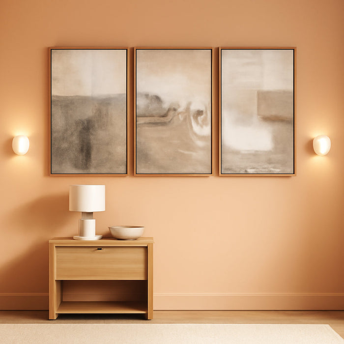 Framed Canvas Print Wall Art Set Gray & Tan Color Block Ocean Wave Overlay Nature Wilderness Digital Art Modern Art Rustic Scenic for Living Room, Bedroom, Office - 24"X36"X3 Natural