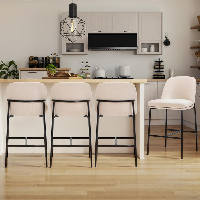 Counter Height Bar Stools Set of 4, 25 Inch Modern Fabric Kitchen Island Stools with Back, Upholstered Counter Barstools Armless Bar Chairs with Metal Legs for Island Dining Room Bar, Beige