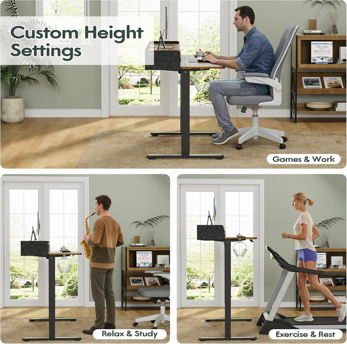 Electric Standing Desk with 2 Drawers, Adjustable Height Computer Desk with Monitor Shelf Sit Stand Table with Splice Board Quick Install for Home Office (Rustic Brown, 48 Inch)