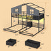 Black CommercialGrade Triple Bunk Bed HouseShaped LED