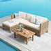 Outdoor Wicker Patio Conversation Set, Acacia Wood Patio Chaise Longue Conversation Set with Coffee Table & Cushions Garden Furniture Sets