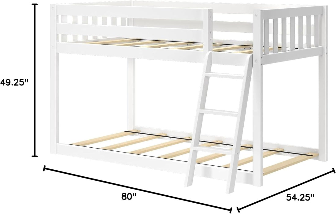Fundamental Twin Low Bunk Bed, Kids Solid Wood Modern Bed Frame with Strong Wooden Slats, Non-Toxic Finishes, High Weight Capacity, White