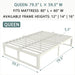 Queen Bed Frame, 16 in Reinforced Heavy Duty Metal Platform Bed, White