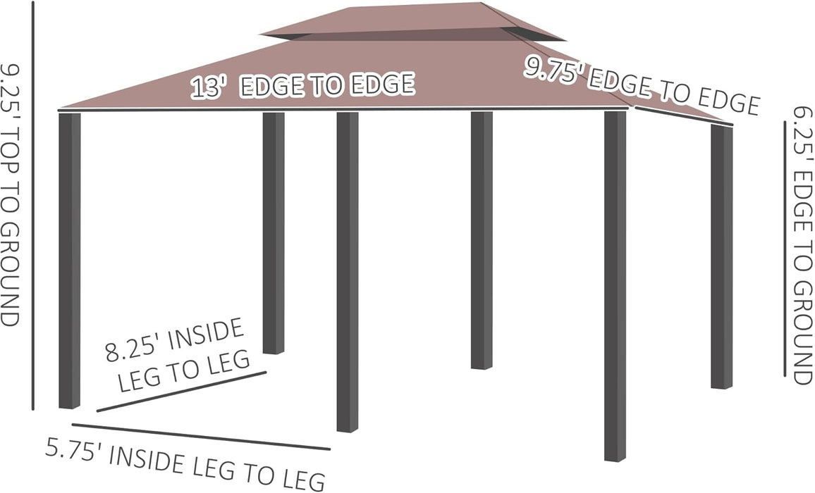 10' X 13' Patio Gazebo, Outdoor Gazebo Canopy Shelter with Curtains, Vented Roof, Steel Frame for Garden, Lawn, Backyard and Deck, Khaki