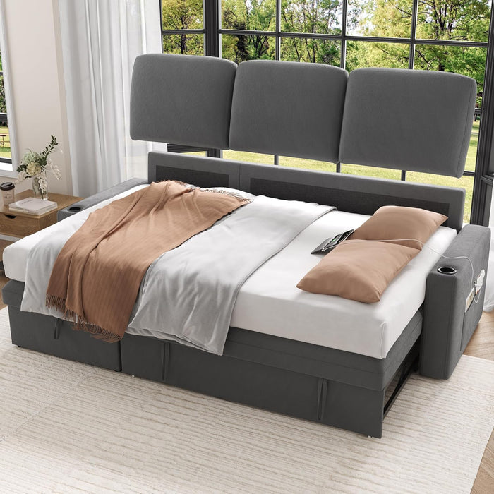 87Inch MultiFunctional Velvet Sleeper Sofa With Storage