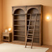 Traditional 8' Tall Wood Bookcase Wall with Ladder Office Storage Brown