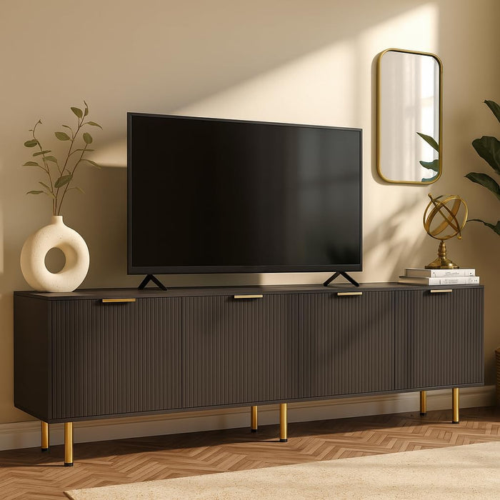 Black TV Stand for Tvs up to 80 Inch,Tv Stands for Living Room & Bedroom,Mid Century Modern TV Console,Entertainment Center with Storage,Entertainment Stand,Tv Cabinet for 55,60,65,70,72,75,80 Inch TV
