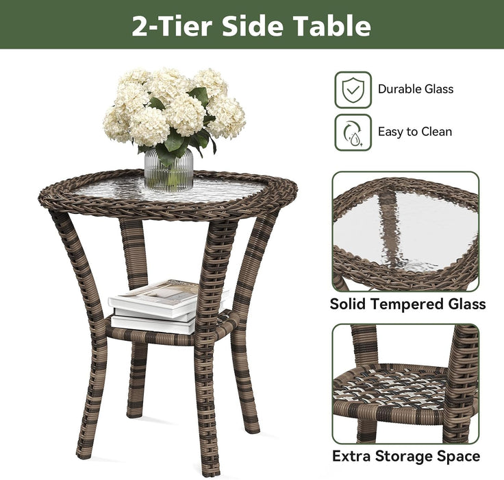 11 Piece Outdoor Patio Furniture Set with 44'' Fire Pit Table, Wicker Rattan Outdoor Furniture with High Back Swivel Rocker Chairs, Outdoor Sofa Set with Thick Cushion & Side Table, Black
