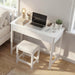 40 Inch Modern Desk with Drawers, Makeup Vanity Desk with Padded Stool, Small Home Office Desk for Bedroom, White