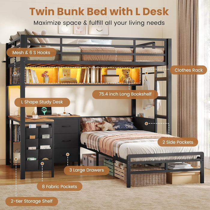 Black Twin Over Twin Bunk Bed SpaceSavingStorageSolution
