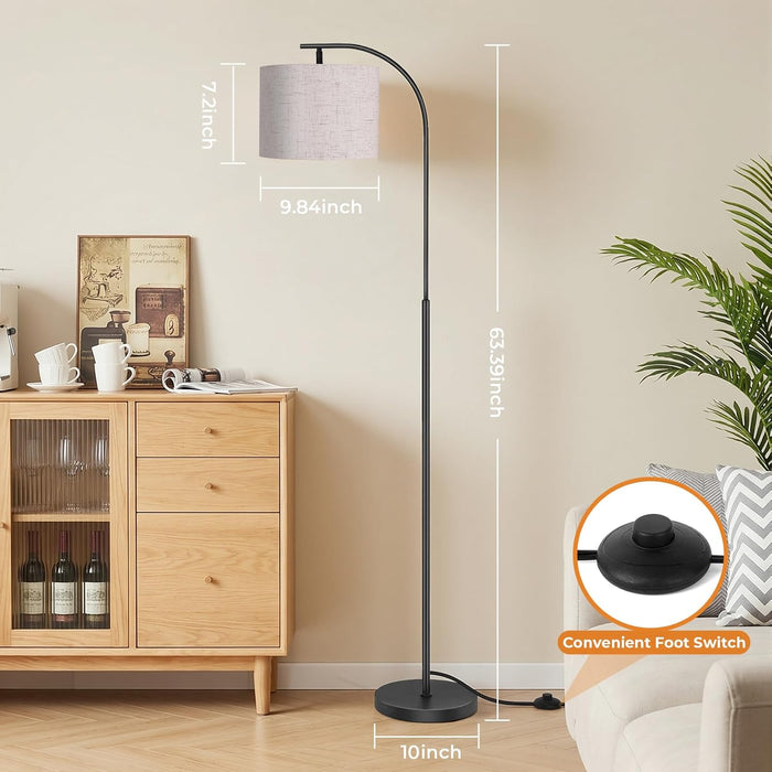 Floor Lamp with Linen Shade, Arc Dimmable Tall Standing Lamp with Remote Control, Modern Floor Reading Light for Living Room Bedroom Office Corner, 9W LED Bulb Included