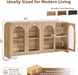 65" Sideboard Buffet Cabinet with Arched Glass Doors, Natural | Modern Wood Sideboard, Spacious Storage Credenza, Adjustable Shelves, Living Room Accent Cabinet, Dining Room & Entryway Use