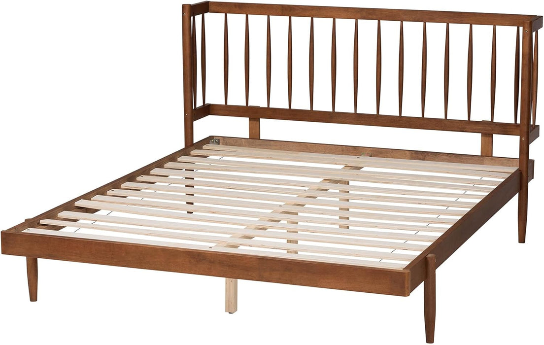 Calderon Retro-Modern Walnut Brown Finished Wood Queen Size Platform Bed