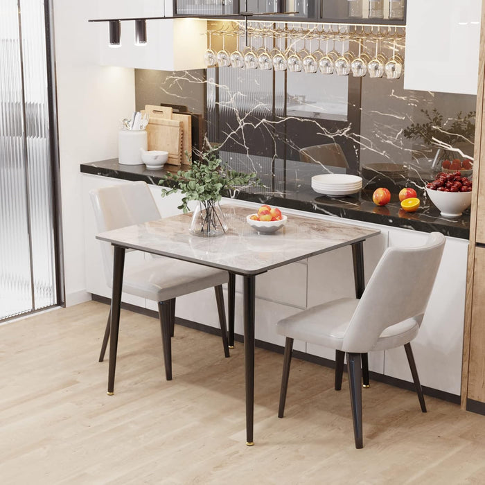 Square Kitchen Dining Table: Sintered Stone Dining Room Table Modern Coffee Table Marble Table with Stable Metal for Kitchen Living Room Office Patio Seaside, 31.5X31.5X29.92 Inch