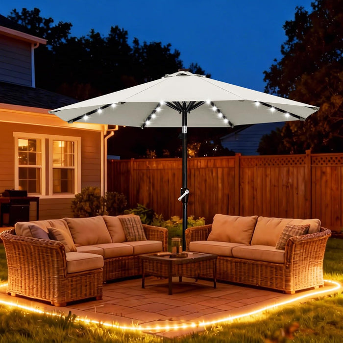 Durable Solar Led Patio Umbrellas with 32LED Lights 9FT (Light Beige)