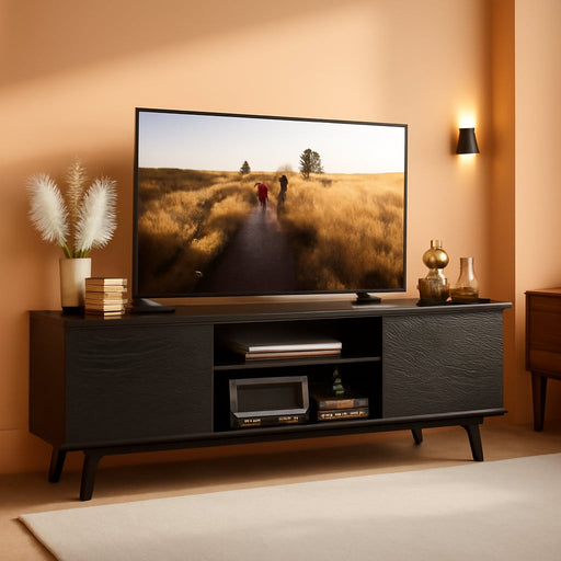 TV Stand for 55 60 Inch TV, Entertainment Center with Storage Cabinets, Rustic TV Console for Living Room Decor, Black