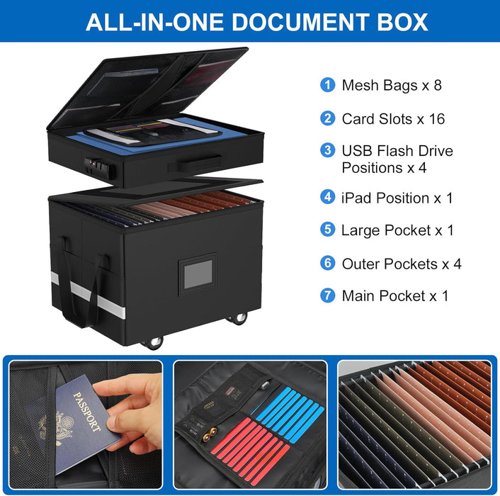 Rolling File Box, 2 Layers, Lockable