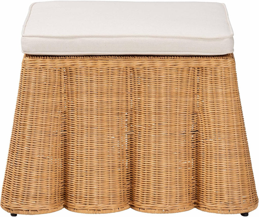 Palm Bohemian Honey Scallop Rattan Ottoman