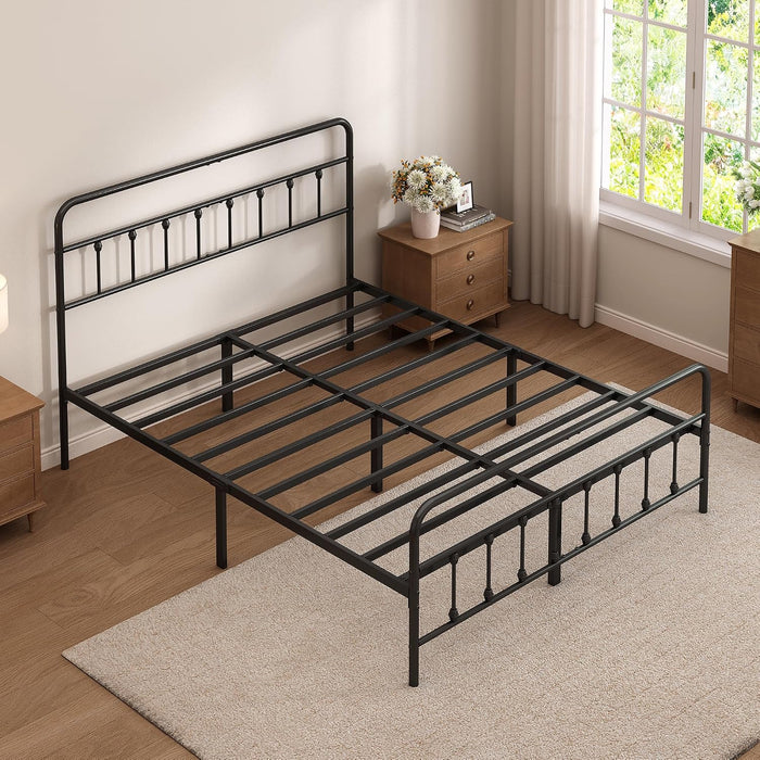 King Size Metal Bed Frame with Headboard and Footboard,Black
