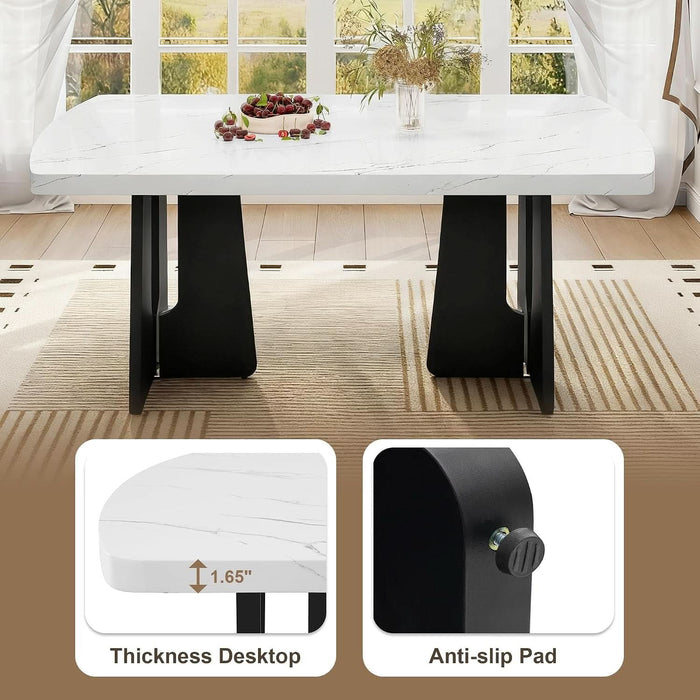 63" Faux Marble Dining Table for 4-6, Rectangle, White